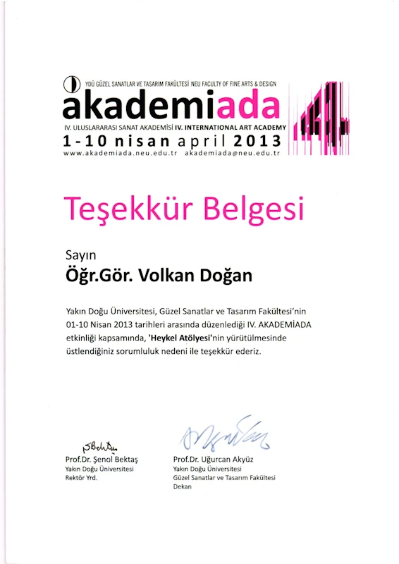 Akademiada Uluslararası Heykel Atölyesi Sorumluluğu