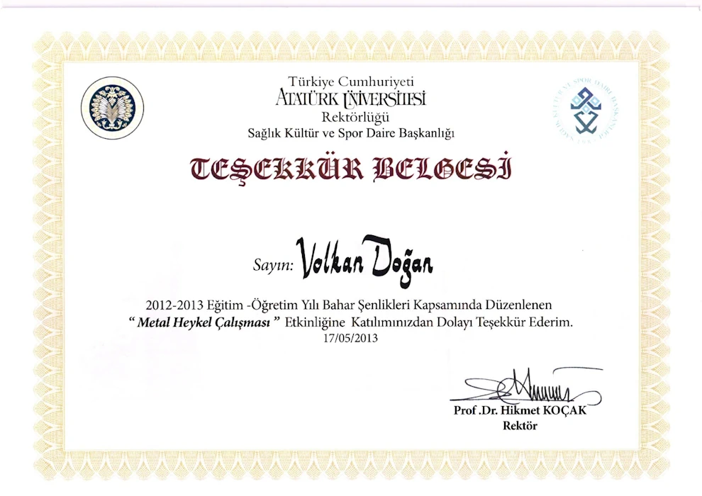 Bahar Şenlikleri Metal Heykel Teşekkürü