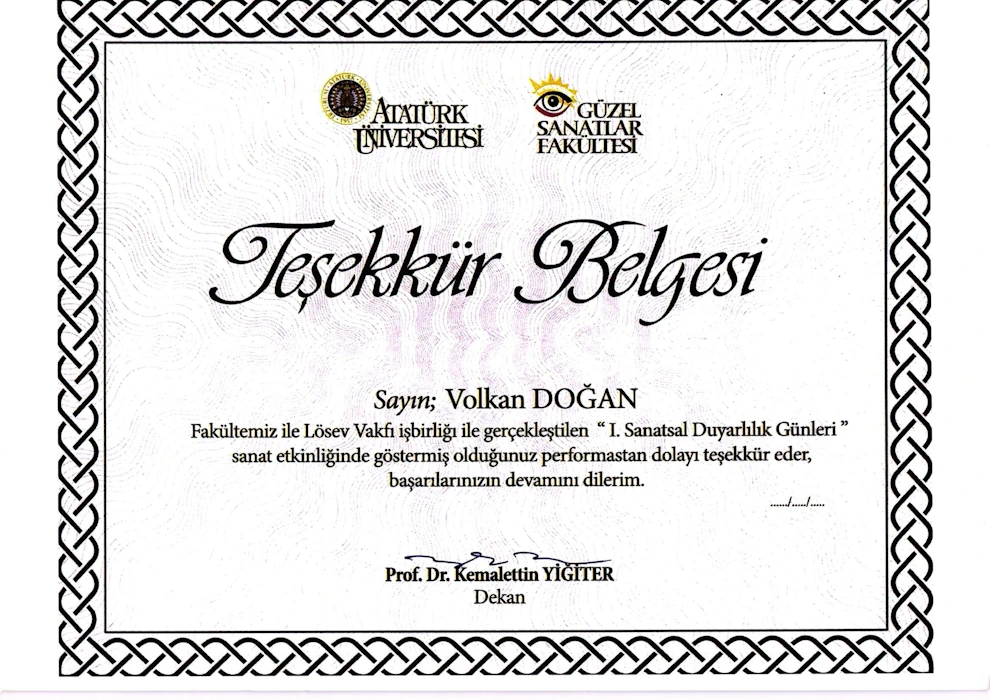 Sanatsal Duyarlılık Günleri Performans Teşekkürü