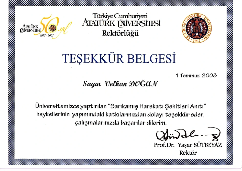 Sarıkamış Şehitleri Anıtı Heykel Teşekkürü