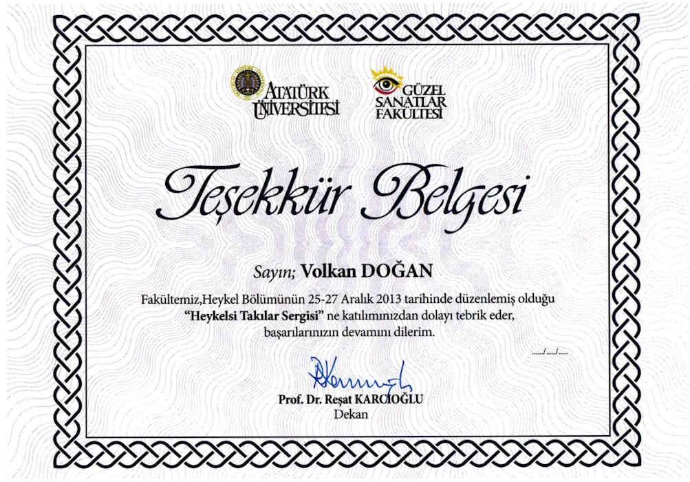 Heykelsi Takılar Sergisi Katılım Belgesi