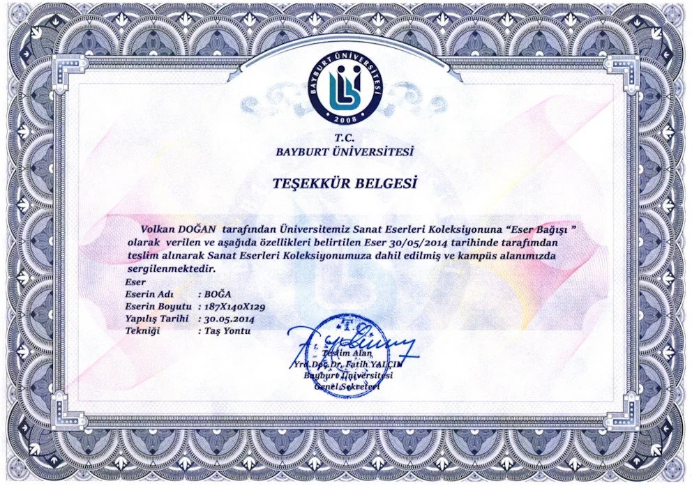 Bayburt Üniversitesi Boğa Heykeli Eser Bağışı