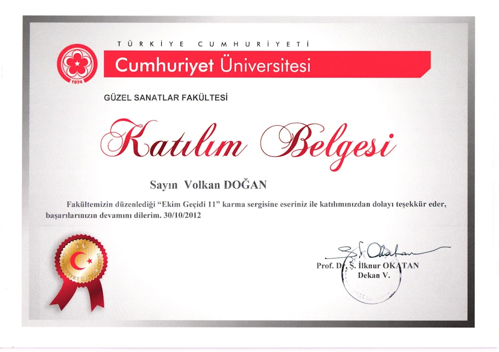Cumhuriyet Üniversitesi Ekim Geçidi Karma Sergi Katılım Belgesi