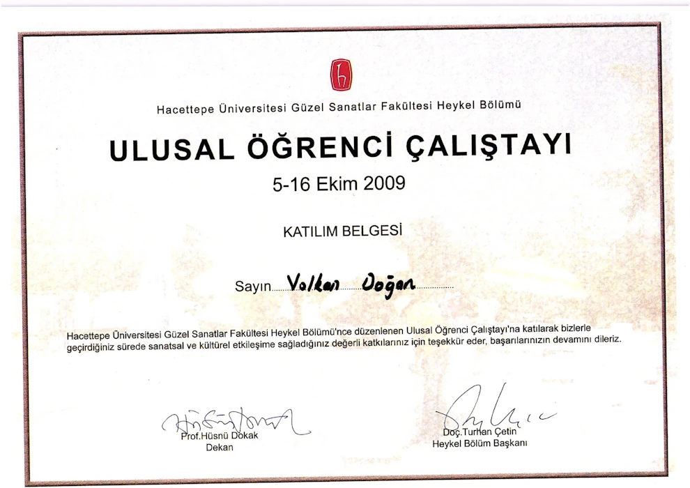 Hacettepe Üniversitesi Ulusal Öğrenci Çalıştayı Katılım Belgesi