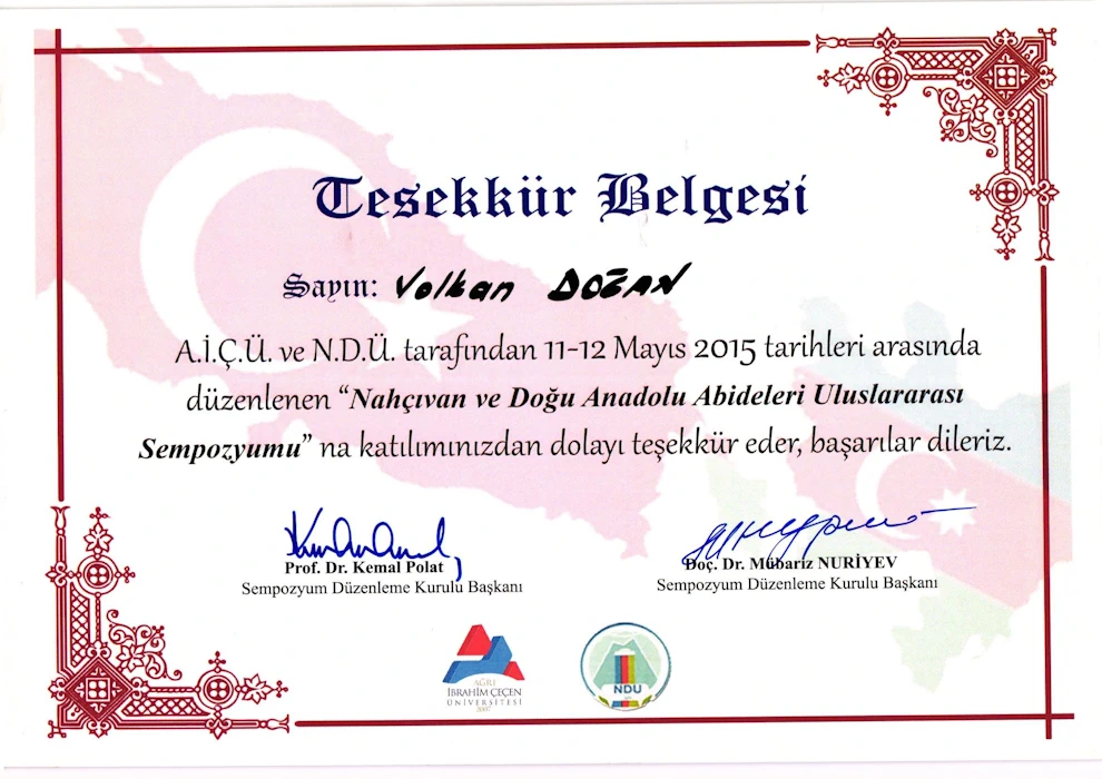 Nahçivan Doğu Anadolu Abideleri Sempozyumu Teşekkür