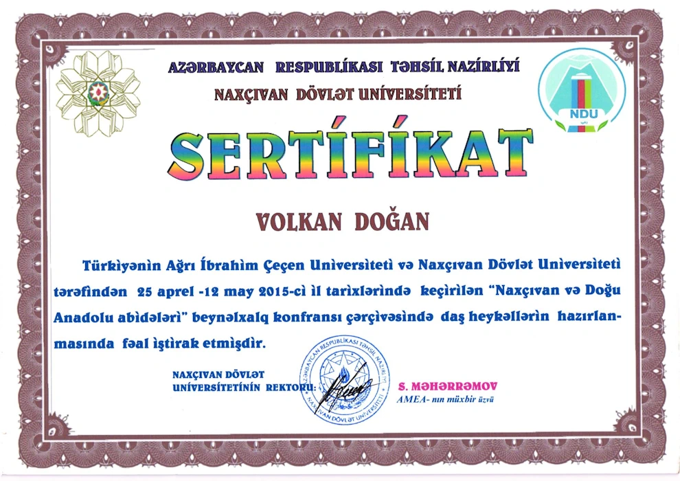 Nahçıvan Devlet Üniversitesi Taş Heykel Sertifikası