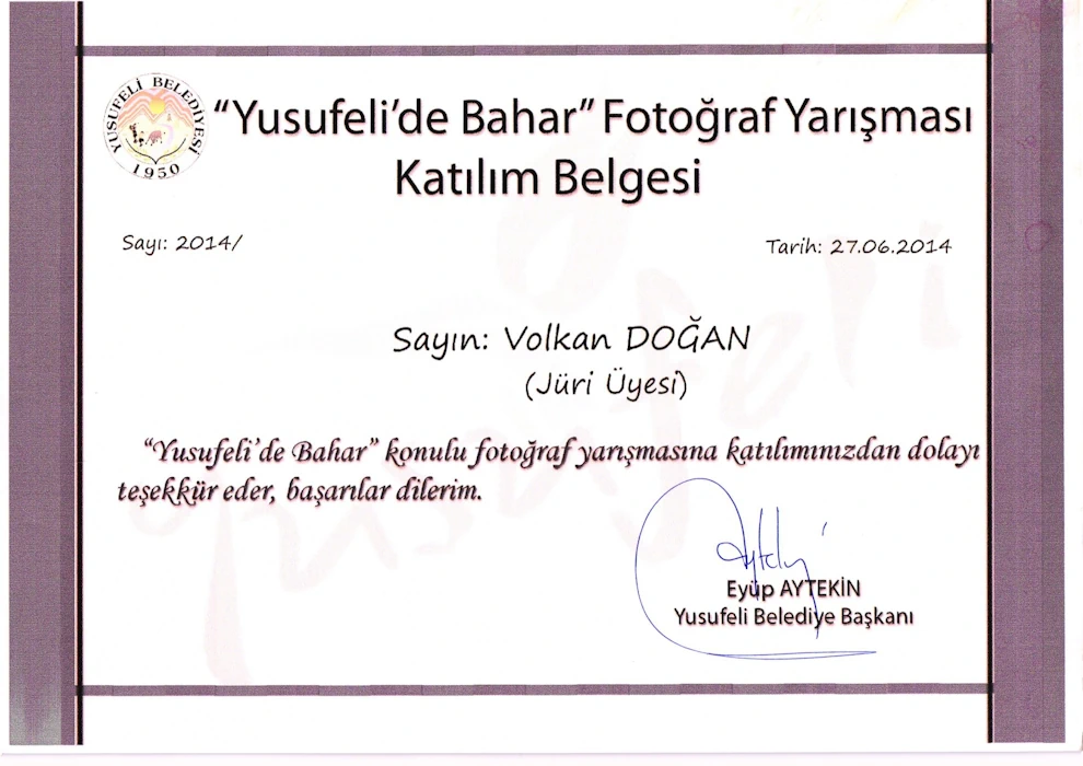 Yusufeli Bahar Fotoğraf Yarışması Jüri Üyeliği 2014