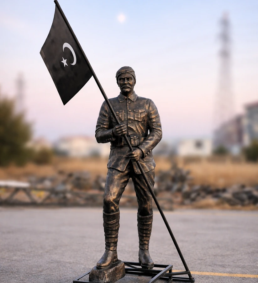 Bayrak Tutan Asker Heykeli Kurulum Anıt Heykeller