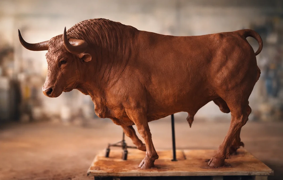 Bull Sculpture Frontal Detail View