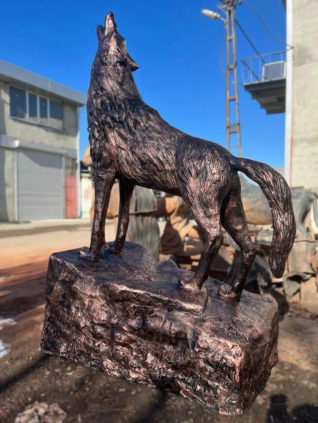 Grey Wolf Sculpture Installation by Decorative Sculptures