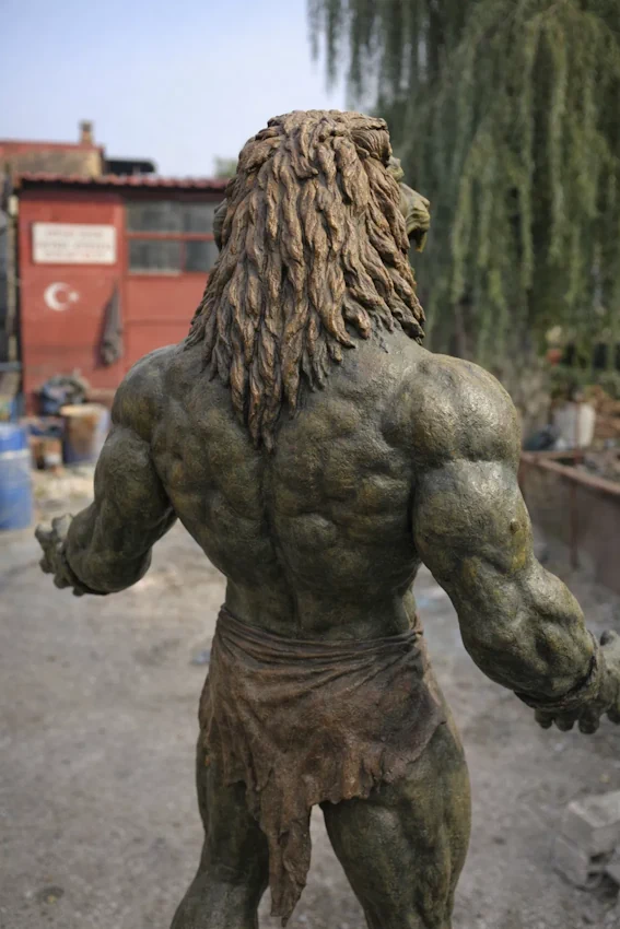 Lion Head Statue Installation by Animal Sculptures