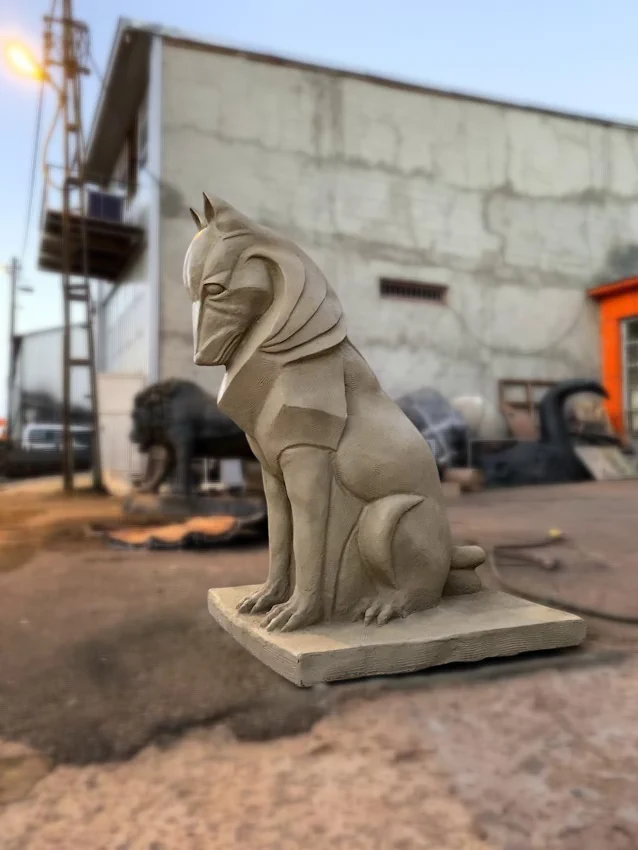 Geometric Wolf Sculpture Side Profile View