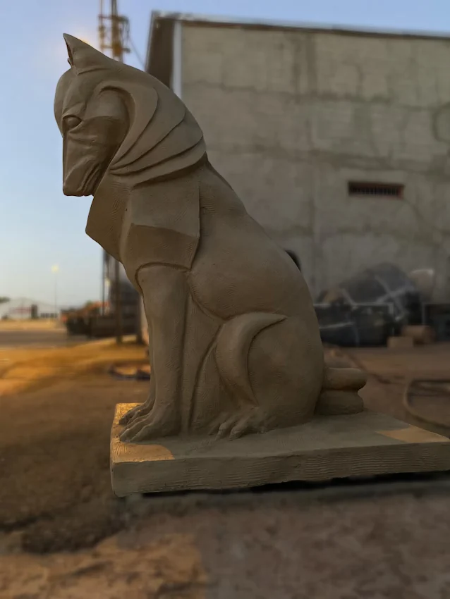 Geometric Wolf Sculpture Installation by Decorative Sculptures