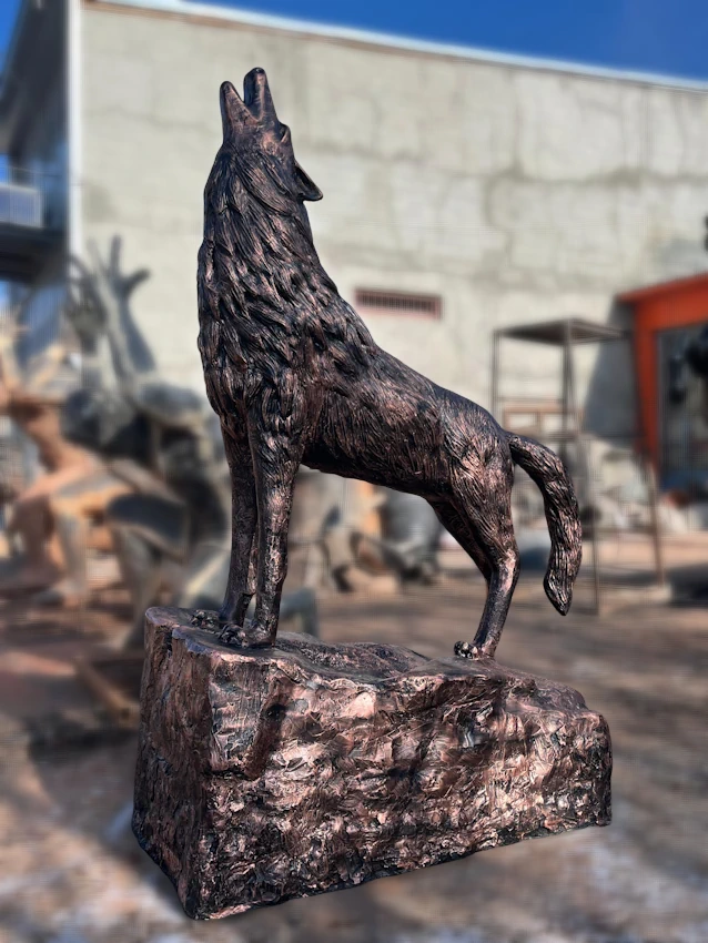 Grey Wolf Sculpture Side Profile View
