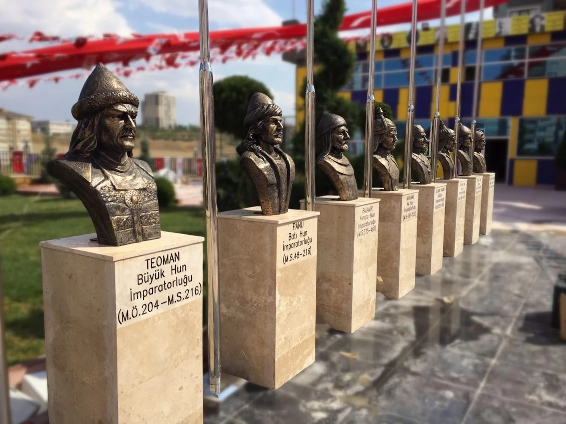 Historical Turkish Leaders Bust Statues Side Profile View