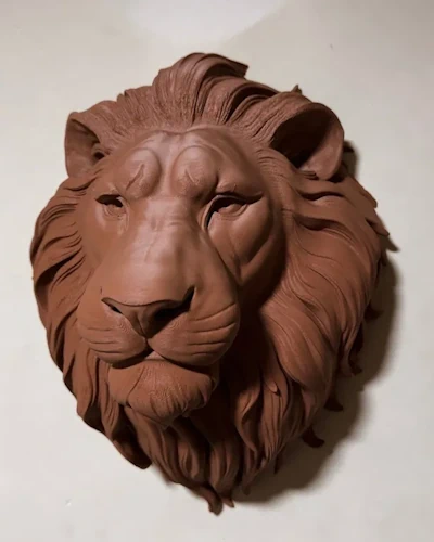 Terracotta fiberglass Lion Mask, detailed mane wall sculpture