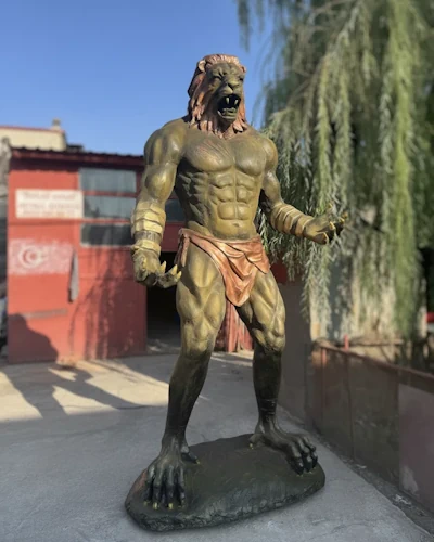 Mythological warrior statue with lion head and human body fiberglass