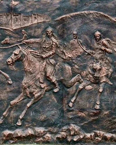 Symbols of war and independence, handcrafted atelier relief sculptures