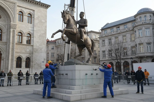 Büyük ölçekli bronz atlı heykelin zemine sabitlenme ve montaj aşaması